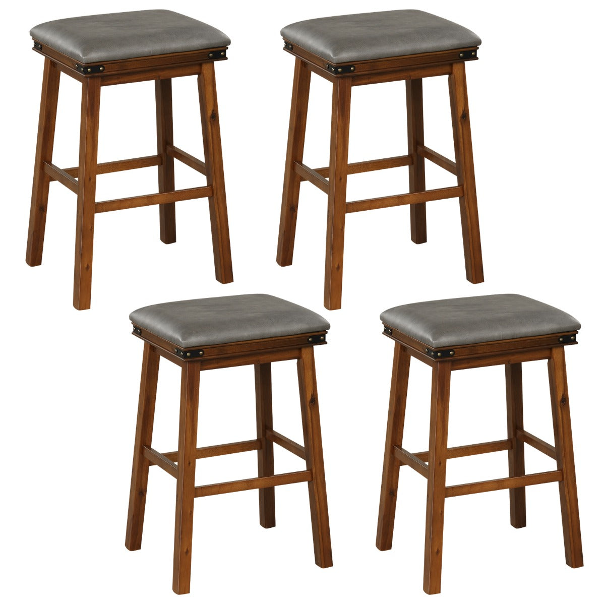 Set of 4 Upholstered Bar Stool 76cm Backless Height Bar with Footrest-