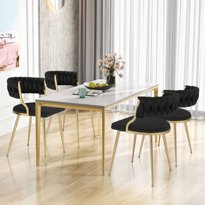 Set of 4 Velvet Dining Chair with Metal Legs and Woven Back-