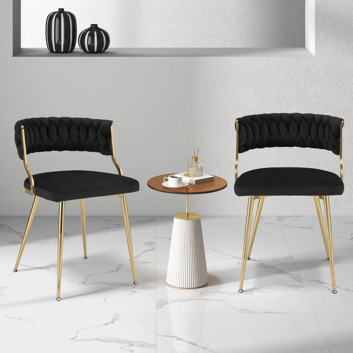 Set of 4 Velvet Dining Chair with Metal Legs and Woven Back-