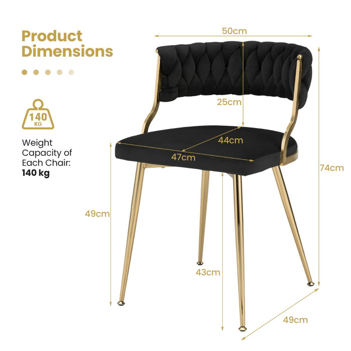 Set of 4 Velvet Dining Chair with Metal Legs and Woven Back-