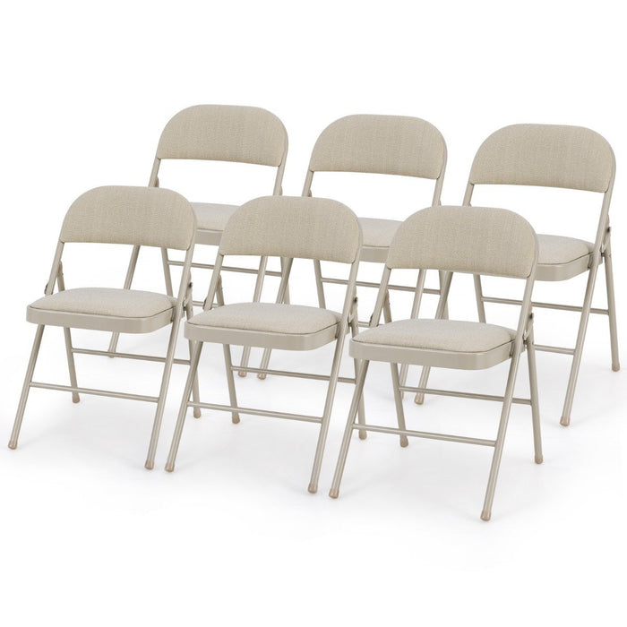 Set of 6 Folding Fabric Padded Chairs&nbsp;with Sponge Seat&nbsp;and Backrest-Beige