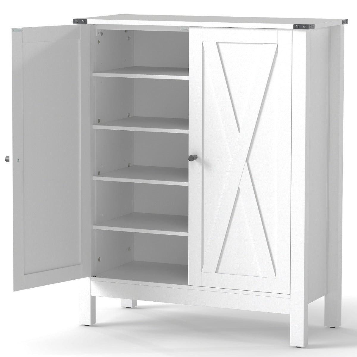 6-Tier Farmhouse Shoe Storage Organizer Freestanding Wooden Shoe Rack-White