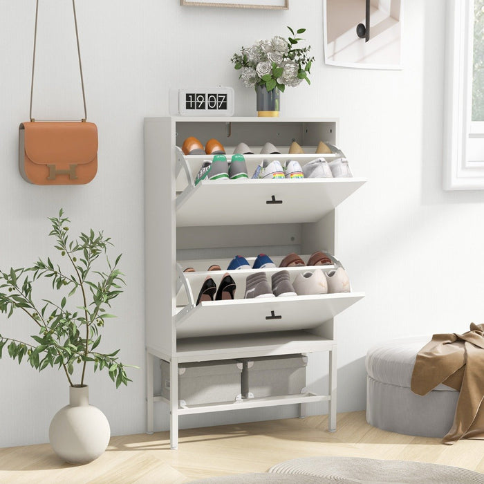 Shoe Storage Cabinet with 2 Flip Drawers and Adjustable and Removable Shelves-