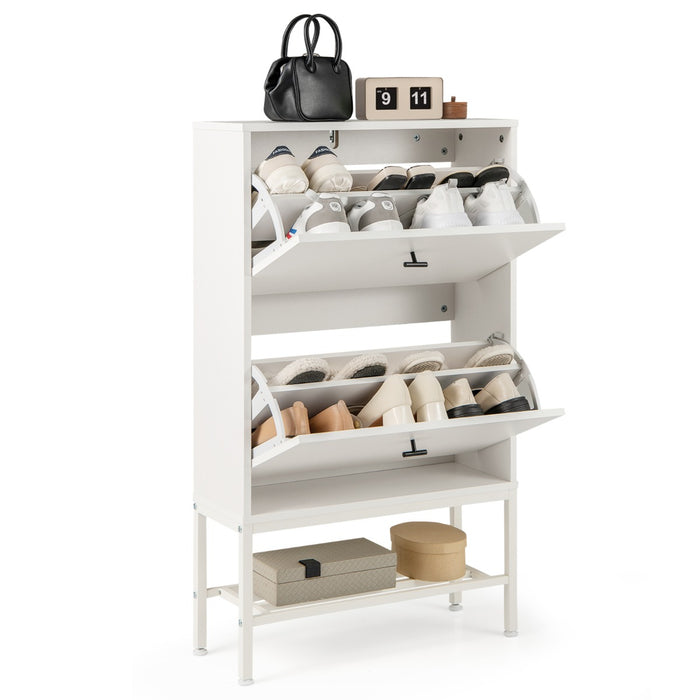 Shoe Storage Cabinet with 2 Flip Drawers and Adjustable and Removable Shelves-
