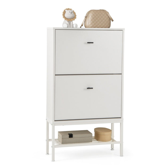 Shoe Storage Cabinet with 2 Flip Drawers and Adjustable and Removable Shelves-