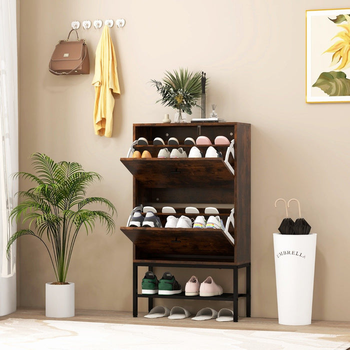 Shoe Storage Cabinet with 2 Flip Drawers and Adjustable and Removable Shelves-