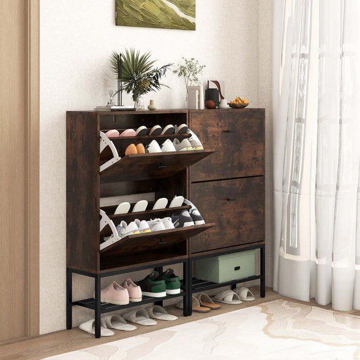 Shoe Storage Cabinet with 2 Flip Drawers and Adjustable and Removable Shelves-