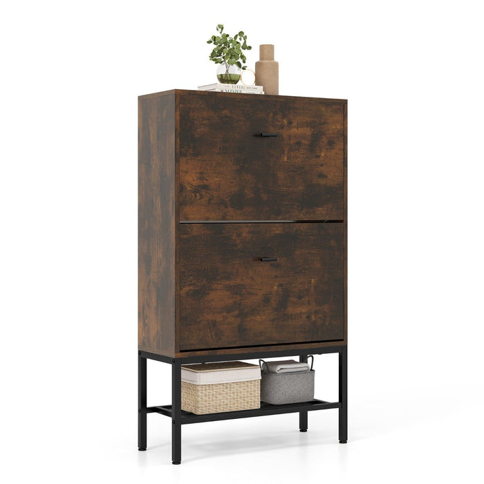 Shoe Storage Cabinet with 2 Flip Drawers and Adjustable and Removable Shelves-