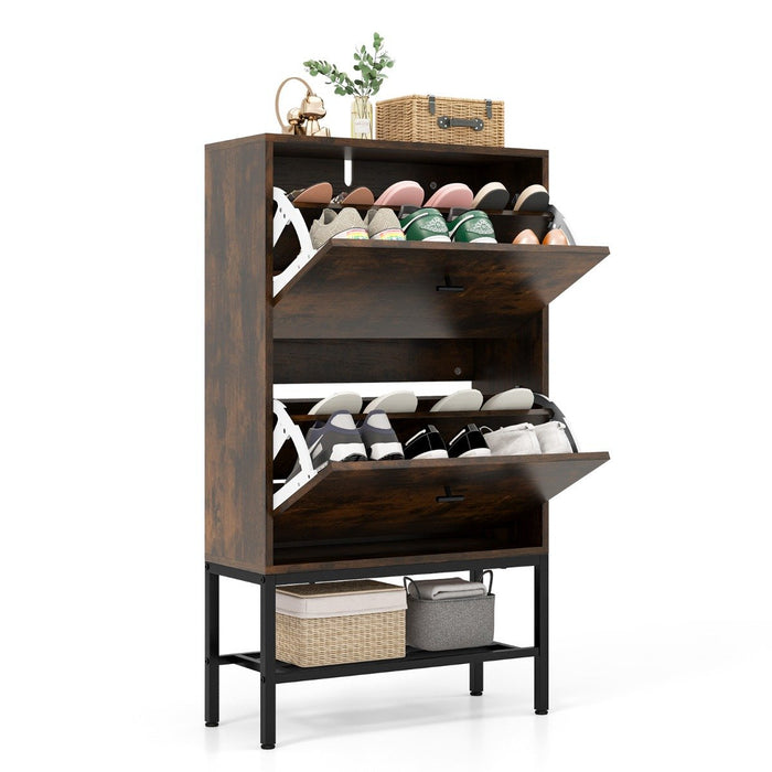 Shoe Storage Cabinet with 2 Flip Drawers and Adjustable and Removable Shelves-