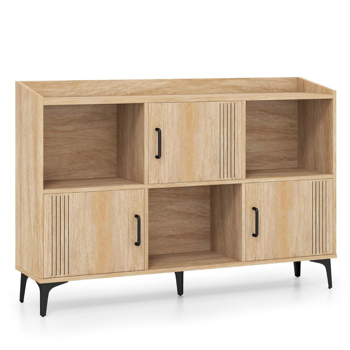 Sideboard Storage Cabinet Bookcase with 3 Doors and Open Compartments -Oak