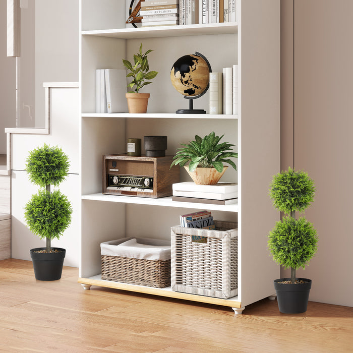 HOMCOM Set of 2 Decorative Artificial Plants, 60cm Faux Topiary Cypress Ball Trees with Plastic Pot and Pebbles, Fake Plants for Home Office Decor, Green