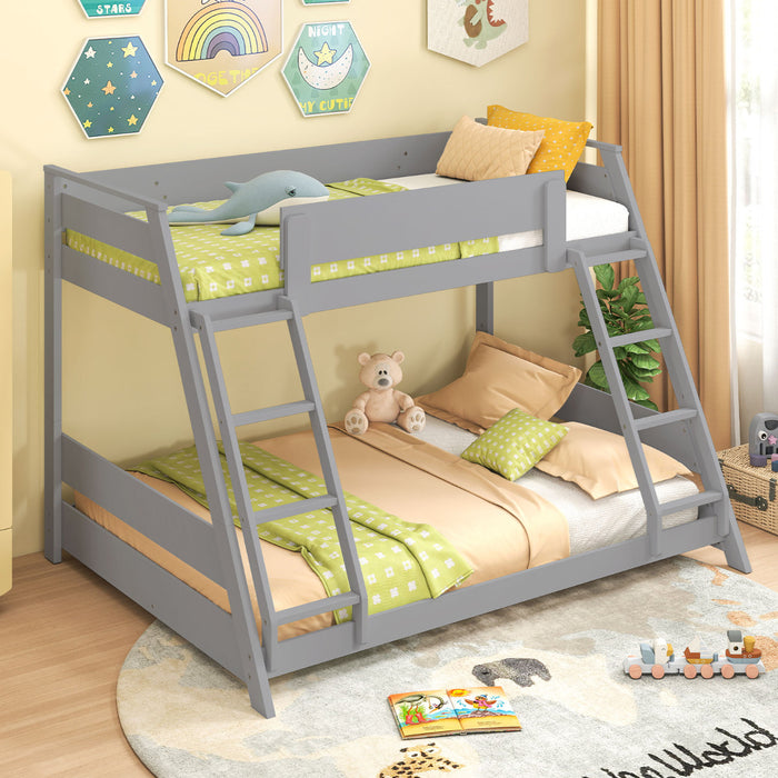 Single Over Double Bunk Bed with Ladders and Safety Guardrails-