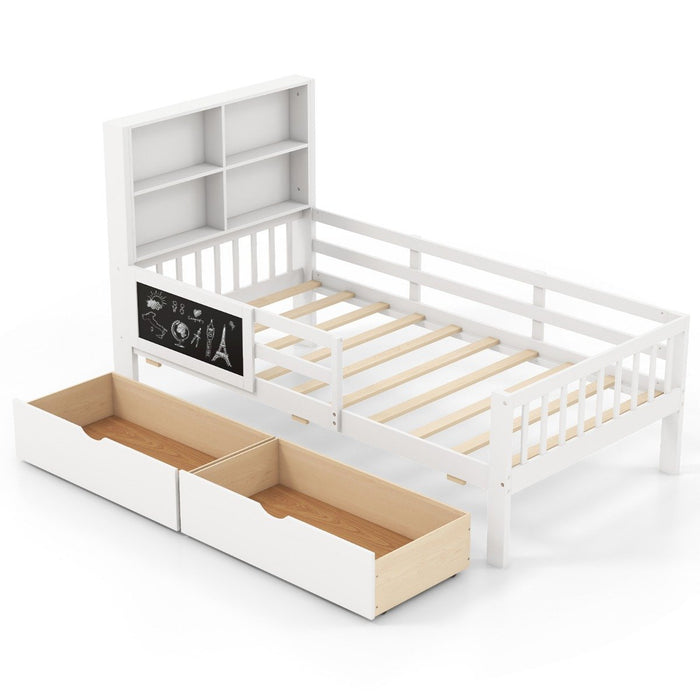 Single/Double Size Bed Frame with 2 Storage Drawers White-Single Size