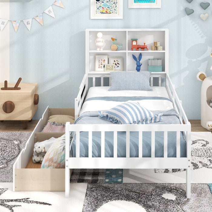 Single/Double Size Bed Frame with 2 Storage Drawers White-Single Size