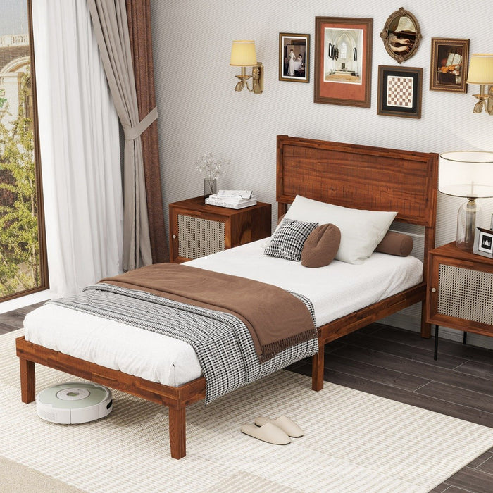 Single/King Size Bed Frame with Headboard and Slats Support-Single Size