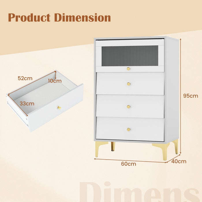 3/4 Drawer Dresser Cabinet with Flip Up Fluted Glass Door-