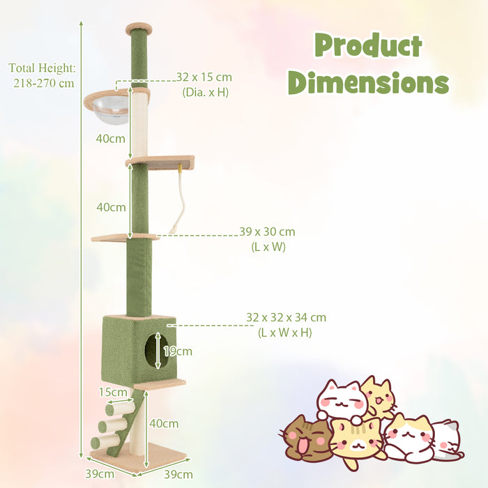Floor to Ceiling Cat Tree with 218-270 cm Adjustable Height-