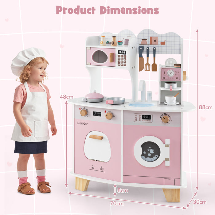 Wooden Kids Kitchen Playset with Coffee Maker for 3+ Years Old-