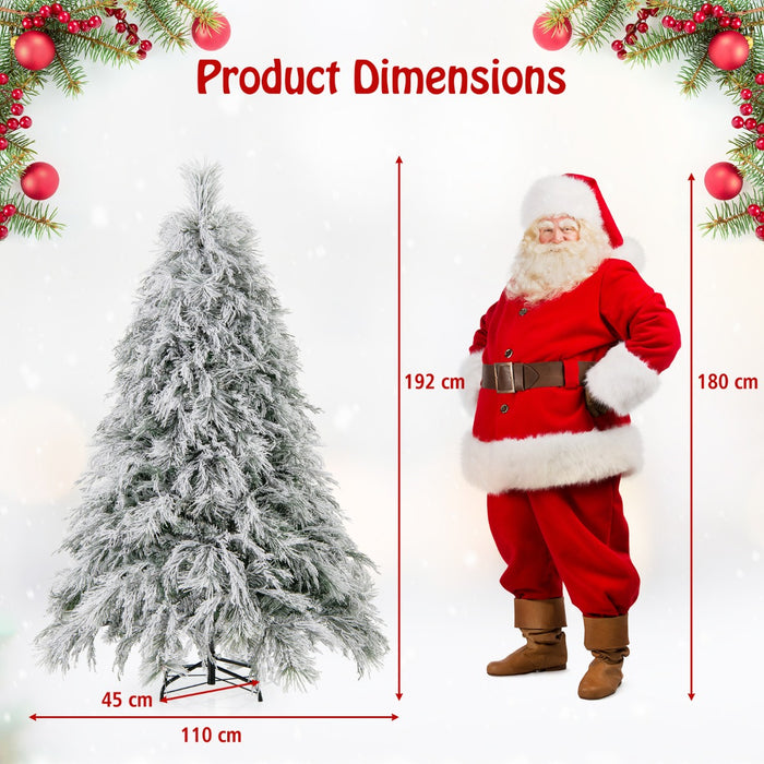 145 CM Feet Flocked Christmas Tree with 150 Warm White LED Lights-S