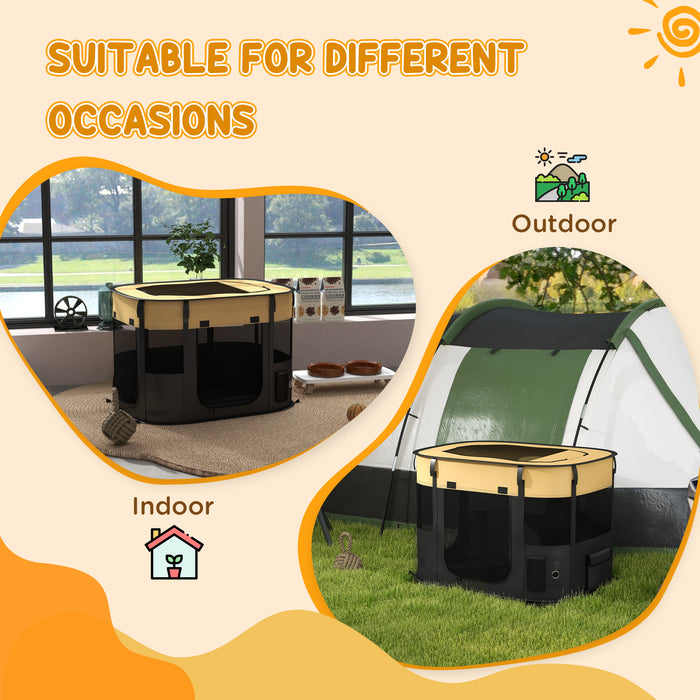 Portable Folding Dog Playpen with Carry Bag - Indoor/Outdoor Pet Enclosure, Bright Yellow - Convenient Space for Pets to Play and Rest