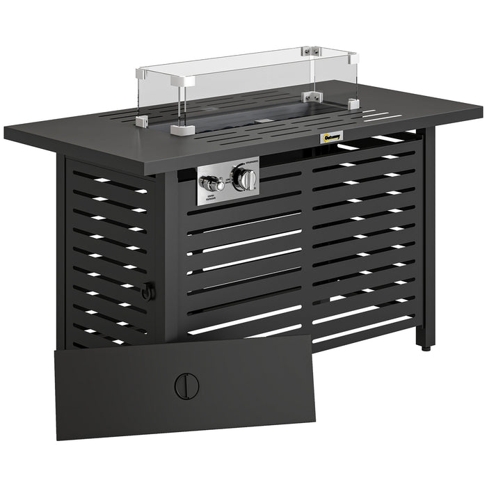 Outsunny Propane Gas Fire Pit Table, Outdoor Firepit with 43" Steel Tabletop and Lid, 50,000 BTU Pulse Ignition Fire Table w/ Stainless Steel Burner, Glass Wind Guard, and Cover