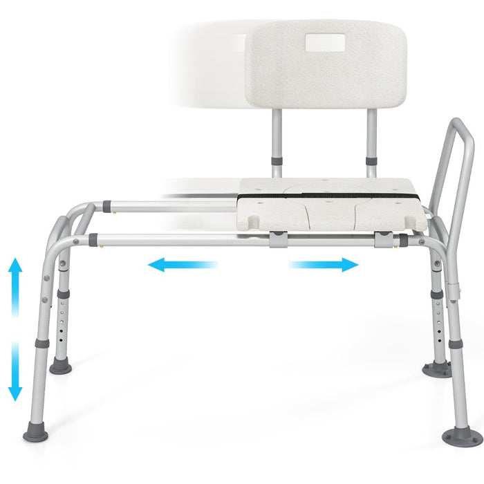 Sliding Tub Transfer Bench Adjustable Inside Bathtub Chair with Safety Belt