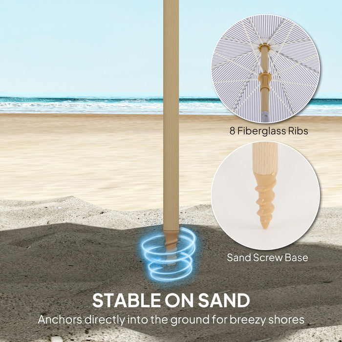 Outsunny 1.7 m Beach Umbrella with Sand Anchor, 30° Tilting Fringed Beach Garden Parasol with Adjustable Height, Blue
