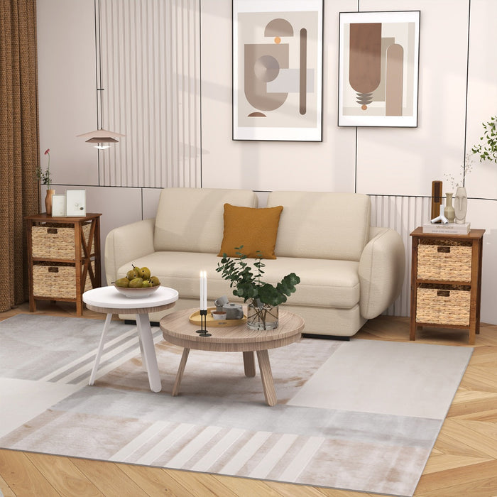 Sofa Side Table with Seagrass Baskets and Rubber Wood X-Shaped Frames and Acacia Wood Legs-Rustic Brown-3-Tier