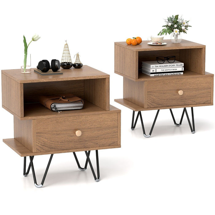 Mid Century Modern End Tables Set of 2 with Removable Drawer-