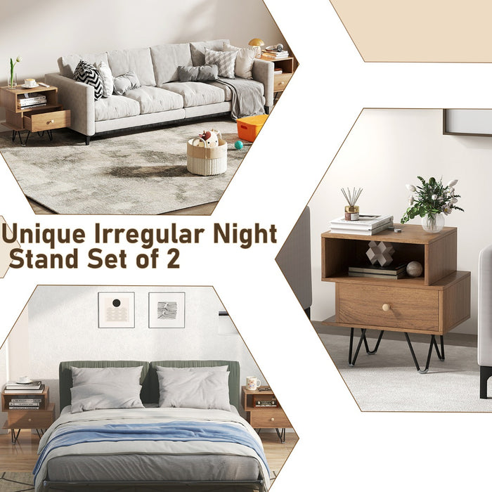 Mid Century Modern End Tables Set of 2 with Removable Drawer-