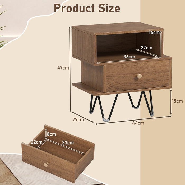 Mid Century Modern End Tables Set of 2 with Removable Drawer-