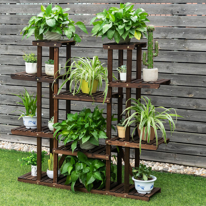 Wooden Plant Stand - 9 Tier Display Rack for 18 Pots, Suitable for Indoor and Outdoor Use