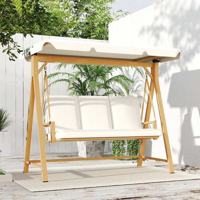 Outsunny Three-Seater Garden Swing Bench, with Adjustable Canopy - Beige