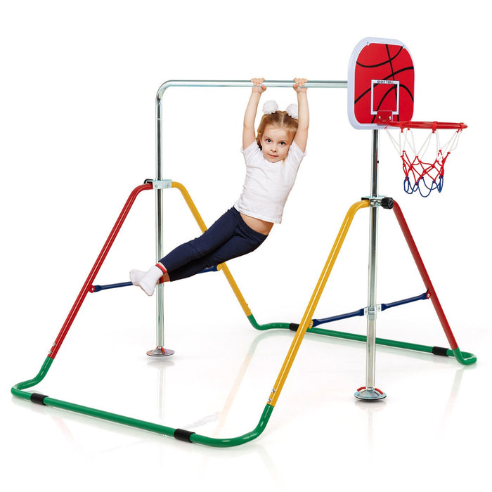 Expandable Gymnastics Bar with Basketball Hoop for Kids Juniors-