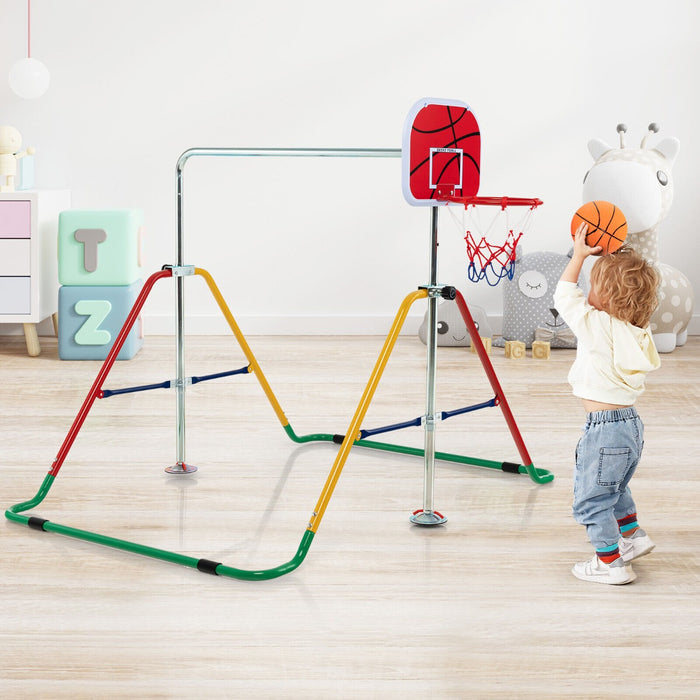 Expandable Gymnastics Bar with Basketball Hoop for Kids Juniors-