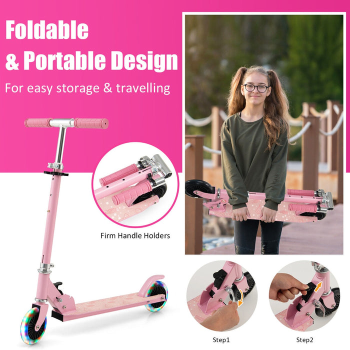Foldable Kids Scooter with Light Up Wheels Adjustable Handlebar-