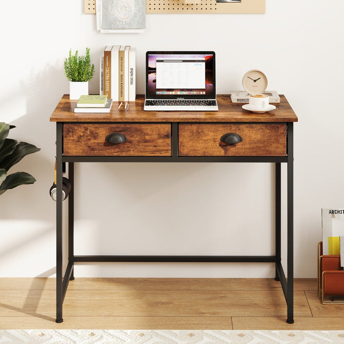 Space Saving Computer Desk with 2 Fabric Drawers-