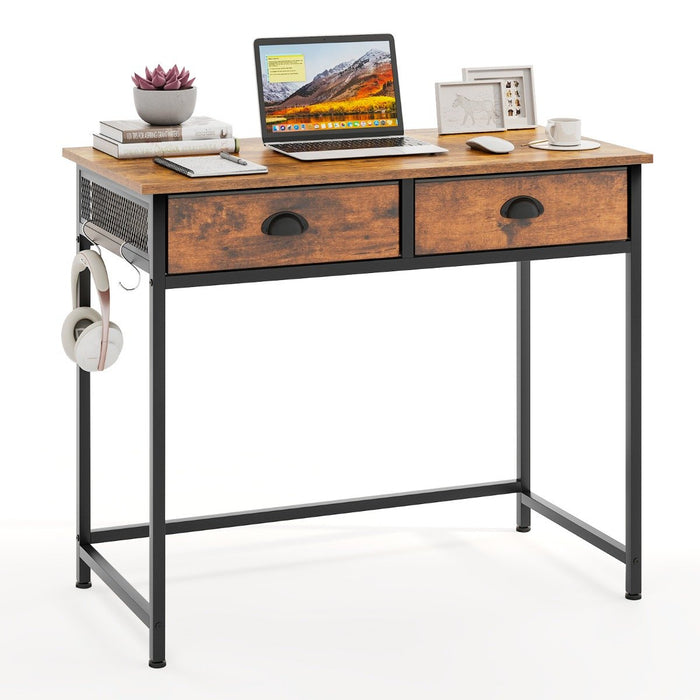 Space Saving Computer Desk with 2 Fabric Drawers-