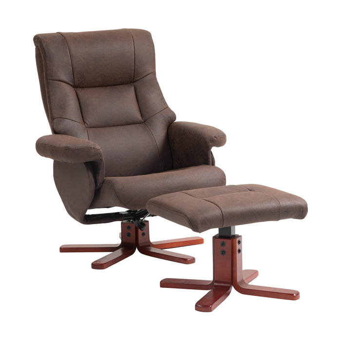 HOMCOM Faux Microfibre Leather Manual Recliner and Footstool Set - Dark Brown | Aosom UK