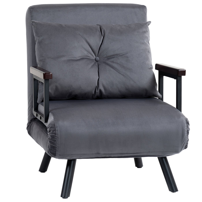 Convertible 4-in-1 Velvet Chair Bed with Pillow - Luxurious Charcoal Grey Finish - Space-Saving Furniture Ideal for Guests and Small Apartments