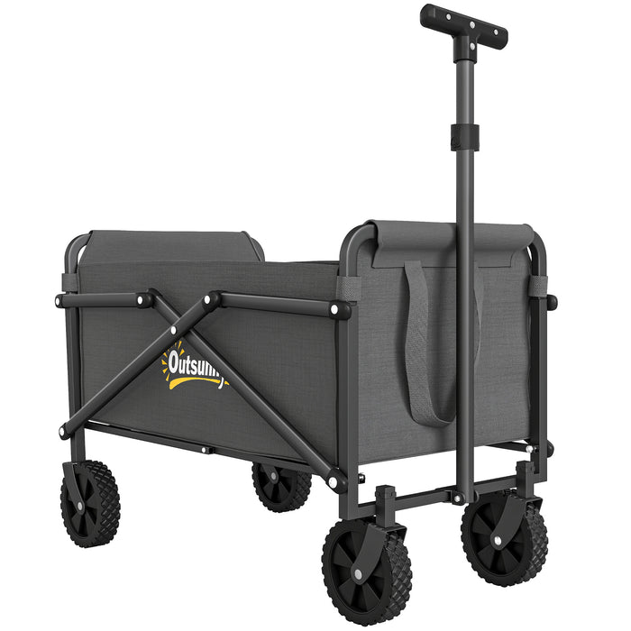 Outsunny 41L Festival Trolley on Wheels, Small Garden Folding Trolley Cart, 60kg Heavy Duty Collapsible Folding Wagon with Adjustable Handle and Carrying Bag for Beach, Camping, Festival, Grey