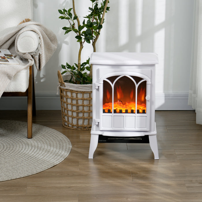 HOMCOM Freestanding Electric Fireplace, Electric Stove Heater with LED Flame Effect, Overheating Safety System, 1000W/2000W White | Aosom UK