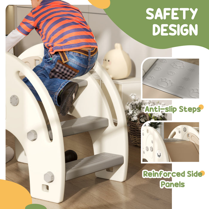 Toddler 3-in-1 Play Structure - Slide, Basketball Hoop, Climber in Elephant Theme, Cream White - Fun Activity Center for Ages 1-3 Years