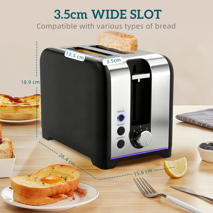 HOMCOM Simple Polished Toaster and Kettle Set - Black