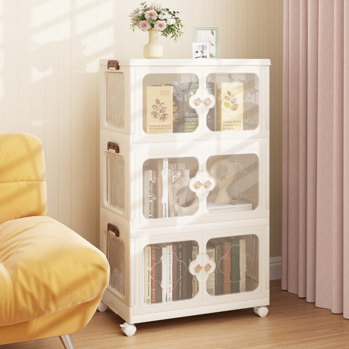 Stackable Storage Containers with Wheels and Lit-White-4-Tier