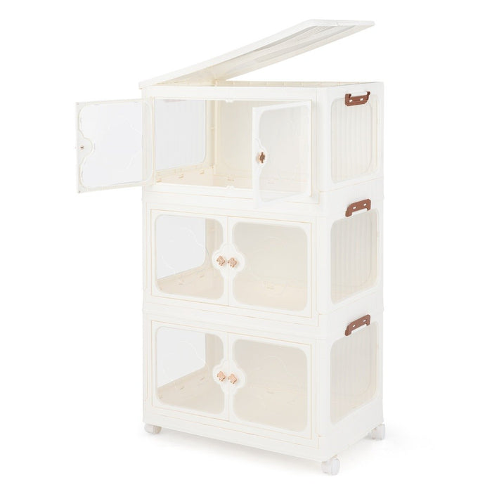 Stackable Storage Containers with Wheels and Lit-White-4-Tier