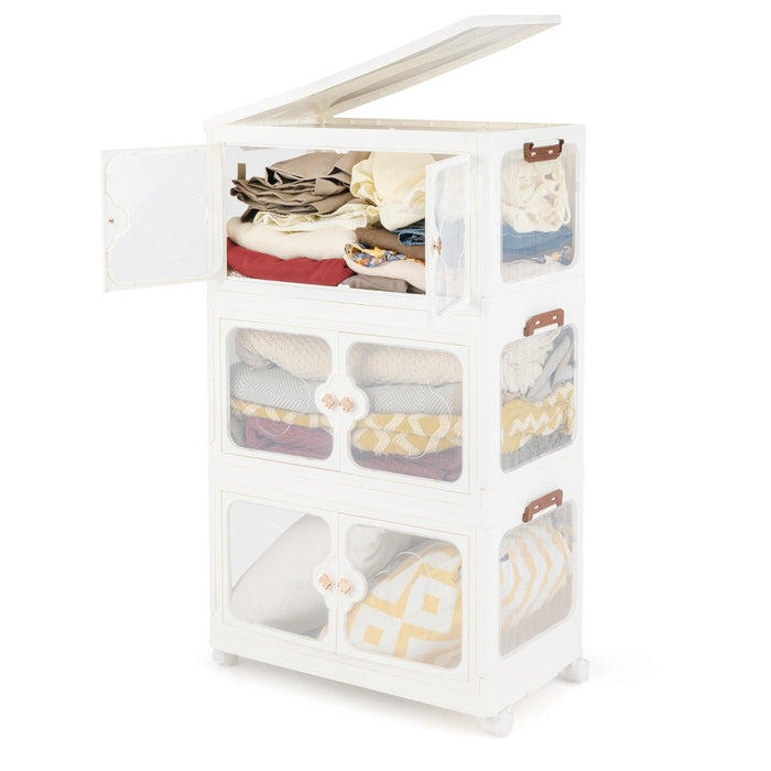 Stackable Storage Containers with Wheels and Lit-White-4-Tier