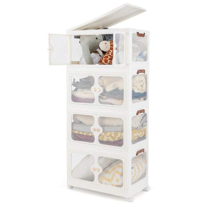 Stackable Storage Containers with Wheels and Lit-White-4-Tier