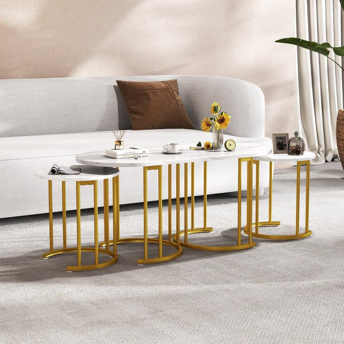 Stacking Stone Table Stacking Side Tables with Faux Marble Tabletop and Powder-coated Gold ...