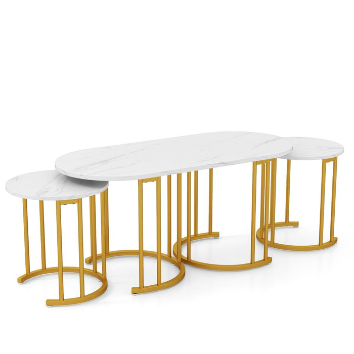 Stacking Stone Table Stacking Side Tables with Faux Marble Tabletop and Powder-coated Gold ...